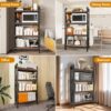 Bakers Rack Storage Shelves 4 Level Mental And Wooden Kitchen Shelves, Kitchen Organizers And Storage, For Garage, Pantry, Bathroom, Closet - Black / Black Brown - Image 5