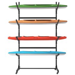 Freestanding Kayak Storage Rack With Lockable Wheels For Kayak, Canoe, Sup & Surfboard, Heavy Duty Adjustable Stand - Brushed Nickel