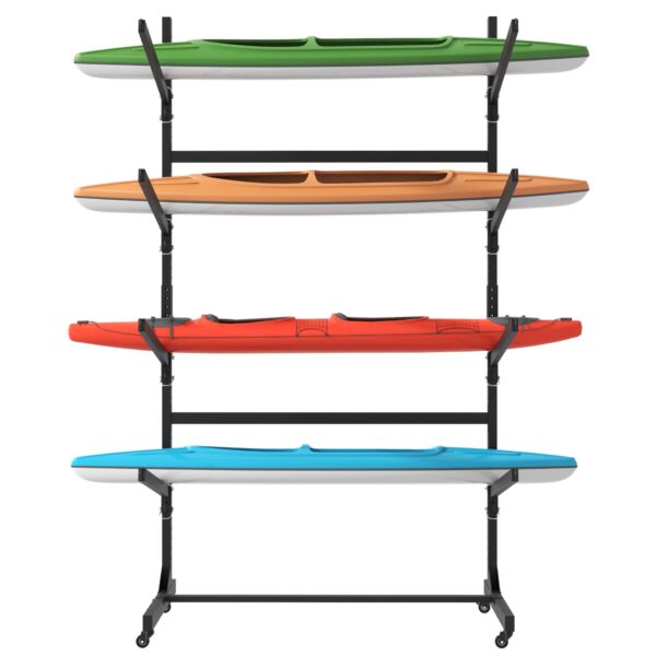 Freestanding Kayak Storage Rack With Lockable Wheels For Kayak, Canoe, Sup & Surfboard, Heavy Duty Adjustable Stand - Brushed Nickel
