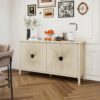 4 Door Sideboard, Carved Sideboard Buffet Cabinet With Storage, Modern Coffee Bar Cabinet With Adjustable Shelf For Living Room, Dining Room, Kitchen - Natural - Image 3