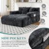 Chenille Interior Lazy Sofa Chaise Lounge Armchair With 3 Pillows And Armrests, Soft Chenille - Black - Image 12