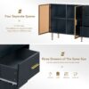 Modern Sideboard Buffet Cabinet Marble Sticker Tabletop And Amber-Yellow Tempered Glass Doors With Gold Metal Legs & Handles - Navy Blue - Image 7