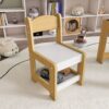 3 In 1 Kids Study Table & Chairs Set Multi Functional Activity Table With Detachable Blackboard Top - Natural Wood - Image 16