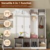 Farmhouse Hall Tree With 4 Hidden Hanging Hooks, Versatile Seating Bench With 8 Doors, Entryway Shoe Cabinet With Open Compartments For Living Room - White - Image 7