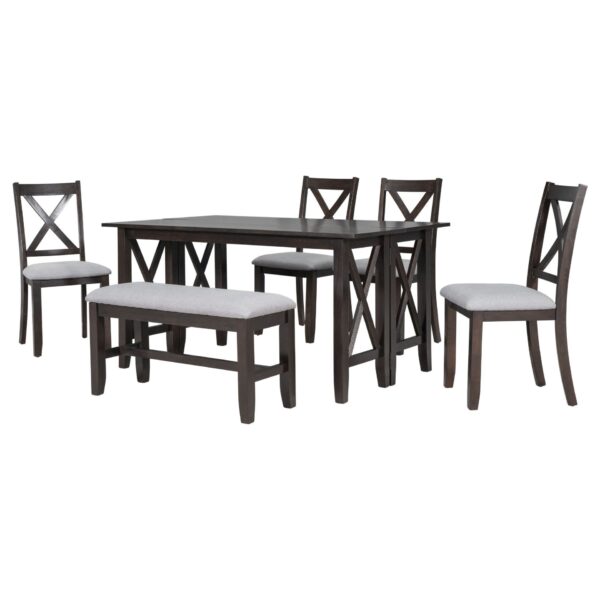 6 Piece Family Dining Room Set With Solid Wood Space Saving Foldable Table And 4 Chairs With Bench - Espresso