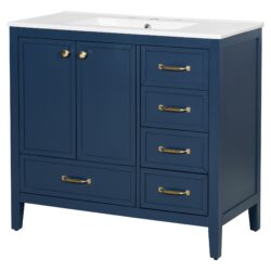 Elegant Vintage 36" Bathroom Vanity With Sink, Soft Closing Door, 4 Drawers Of Different Sizes Frame And Leg - Blue