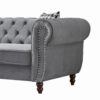 Chesterfield Velvet Upholstery Fabric Sofa With Roll Armrest & Nailhead, 3 And 2 Seater - Gray - Image 11