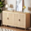 Elegant And Functional 4 Door Rattan Decorative Storage Cabinet For Bedroom, Living Room, Office - Natural - Image 4