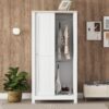Modern Bedroom Storage Wardrobe With Hanging Rods, 2 Drawers, Open Shelves, Sliding Door - White - Image 5