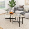 Cloud Coffee Table (Set of 2), Coffee Table, End Table With Tempered Changrainbow Glass For Living Room, Bedroom, Office, Balcony - Natural Wood - Image 3
