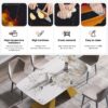 63" Modern Artificial Stone Pandora White Curved Metal Leg Dining Table, 6 People - Antique White / Gold - Image 10