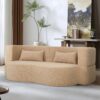 2 In 1 Convertible Sofa Bed, Full Size Folding Loveseat Couch With Soft Teddy Fabric, Floor Sofa Mattress With 2 Pillows, Space Saving Futon For Small Living Room, Dorm - Apricot - Image 2