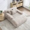 Chenille Interior Lazy Sofa Chaise Longue Armchair With Pillows And Armrests - Khaki - Image 9