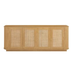 Contemporary Wave Shaped TV Stand With Rattan Doors - Natural