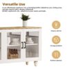Farmhouse TV Stand With Solid Wood Gourd Shaped Legs For TVs Up To 70", Entertainment Center With Bookshelves & Tempered Glass Doors, Media Console With Adjustable Shelves, Living Room - White / Natural - Image 6