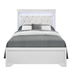 Shaker - Full 5 Pieces Bedroom Set With LED Lighting And Tufted Headboard - White