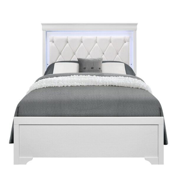 Shaker - Full 5 Pieces Bedroom Set With LED Lighting And Tufted Headboard - White