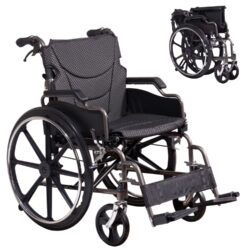 Lightweight Wheelchair Foldable Manual Transport Chair With Double Brakes 300 Lbs Capacity & 24" Tires Safe Durable All Terrain Wheelchair For & Disabled - Dark Gray