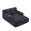 Chenille Interior Lazy Sofa Chaise Lounge Armchair With 3 Pillows And Armrests, Soft Chenille - Black - Image 18