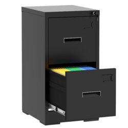 Modern 2 Drawer Metal Vertical File Cabinet With Lock And Card Slot For Office And Home Use - Black