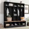 Wide Design Hall Tree With Storage Bench, Minimalist Shoe Cabinet With Cube Storage & Shelves, Multifunctional Coat Rack With 8 Hooks For Entryways, Mudroom - Black - Image 2