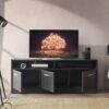 Holland - Contemporary TV Stand With 3 Soft Closing Doors - Dark Gray - Image 4