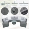 10 Piece Outdoor Sectional Half Round Patio Rattan Sofa Set, Wicker Conversation Furniture Set For Free Combination - Light Gray - Image 5