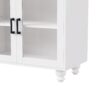 Farmhouse TV Stand With Solid Wood Gourd Shaped Legs For TVs Up To 70", Entertainment Center With Bookshelves & Tempered Glass Doors, Media Console With Adjustable Shelves, Living Room - White / Natural - Image 20