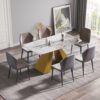 63" Modern Artificial Stone Pandora White Curved Metal Leg Dining Table, 6 People - Antique White / Gold - Image 13