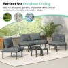 6 Piece Patio Sofa Furniture Set, Half Moon Outdoor Sectional Sofa With 2 High Low Coffee Tables, Wicker Rattan, Tempered Glass, 4 Pillows & Cushions, For Backyard, Garden, Poolside - Gray - Image 2