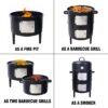 Heavy Duty Round Bbq Grill 17" Steel Charcoal Smoker For Outdoor Cooking - Black - Image 2