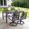 5 Pieces Outdoor Patio Dining Set, Rectangular Table & 4 Swivel Rock Dining Chairs With Sunbrella Cushion - Ember Black - Image 2