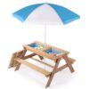 3-In-1 Kids Outdoor Wooden Picnic Table With Umbrella, Convertible Sand & Water, ASTM & CPSIA Certification - Natural Wood - Image 10