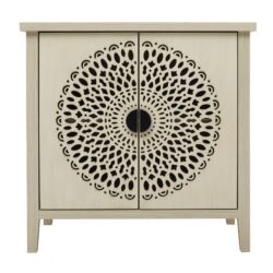 Hollow Carved 2 Door Accent Cabinet Sideboard Buffet Storage Cabinet With Adjustable Shelf For Entryway Living Room Bedroom - Natural