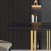 63" Modern Artificial Stone Curved Golden Metal Leg Dining Table, 6 People - Black / Gold - Image 8