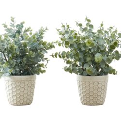 13" Tall, Artificial Plant, Eucalyptus Grass, Indoor, Faux, Fake, Table, Greenery, Potted, Decorative (Set of 2) - Green / White