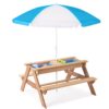 3-In-1 Kids Outdoor Wooden Picnic Table With Umbrella, Convertible Sand & Water, ASTM & CPSIA Certification - Natural Wood - Image 11