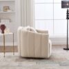 Upholstered Oversized 360 Degree Swivel Accent Barrel Chair And Half Cozy Sofa With 3 Pillows, Channel Tufted Pumpkin Shape Club Armchair For Living Room, Bedroom, Office, Lounge - Beige - Image 6