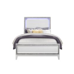 Almera - 5 Pieces Full Bedroom Set With LED Lit Headboard And Glitter Detailing - White