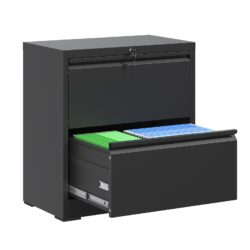 Premium 2 Drawer Metal Lateral File Cabinet With Lock Steel Wide Horizontal Filing Cabinets For Home Office - Black