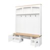 Farmhouse 4 In 1 Hall Tree With Wood Grain Bench And Top, Multifunctional Coat Rack With Hooks And Shell Handles, Mudroom Bench With Adjustable Shelves For Hallway, Living Room - White - Image 11