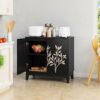 Vintage Carved Buffet Cabinet With Adjustable Shelves, Wooden Decorative Sideboard - Black - Image 8