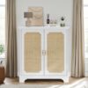 Rattan Decorated Sideboard Buffet Storage Liquor Cabinet - White - Image 8