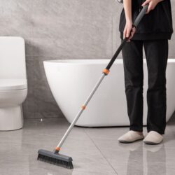 Adjustable Floor Brush With Squeegee Powerful Cleaner For Concrete, Tile, Bathrooms, Kitchens, Garages, And Pools - Black