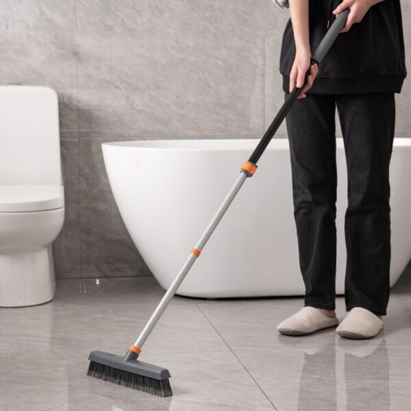 Adjustable Floor Brush With Squeegee Powerful Cleaner For Concrete, Tile, Bathrooms, Kitchens, Garages, And Pools - Black