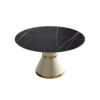 53.15" Modern Artificial Stone Round Carbon Steel Base Dining Table, Can Accommodate 6 People - Black / White - Image 8