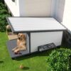 Modern Design Outdoor Dog House With Food Bowl And Wheels Pine - Gray / White - Image 7