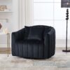 Upholstered Oversized 360 Degree Swivel Accent Barrel Chair And Half Cozy Sofa With 3 Pillows, Channel Tufted Pumpkin Shape Club Armchair For Living Room, Bedroom, Office, Lounge - Black - Image 5