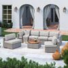 6 Piece Rattan Wicker Patio Set With Cushions, All Weather - Gray Mix - Image 2