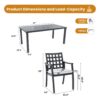 7 Pieces Outdoor Patio Dining Set, Rectangular Table And 6 Stationary Dining Chairs, Cast, Rust Free, Sunbrella Cushions, Weather Resistant - Ember Black - Image 3